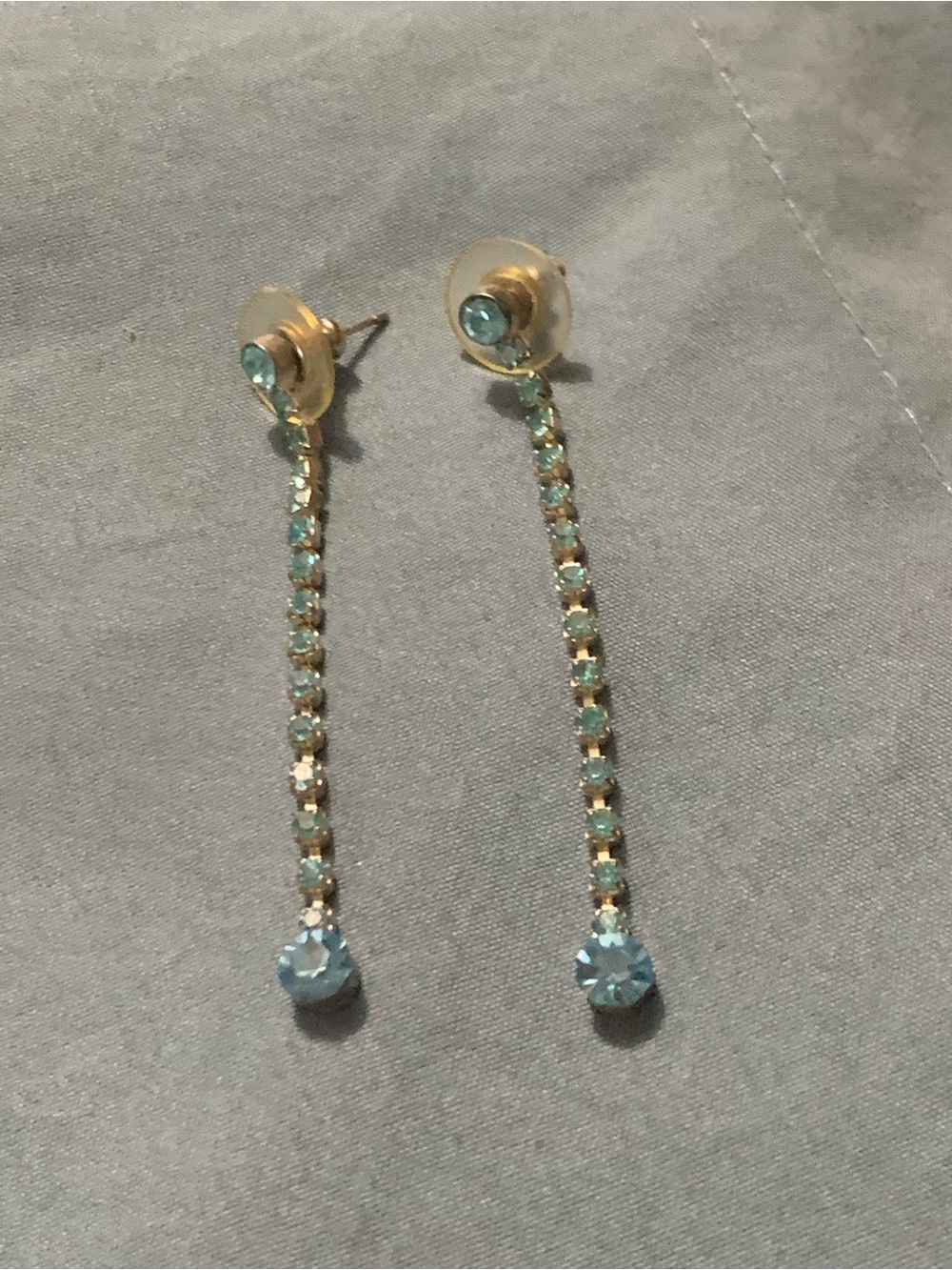 Vintage/Mid-Century Modern Silvertone Aqua Blue Rhinestone Linear Drop Earrings
